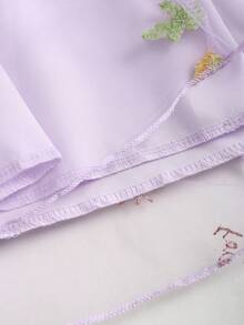 Sweetra 法式杏色刺绣方领收腰可爱甜美优雅女士短裙，春秋季 - 紫色 - 查看 5