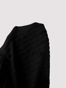 Elamini 甜美可爱纹理蕾丝拼接深V修身长袖T恤，春季 - 黑色 - 查看 3