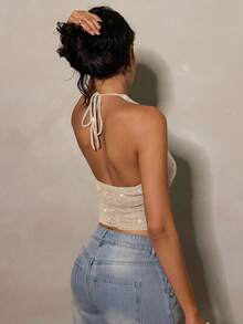 Glamine Sexy Backless Lace-Up Spaghetti Strap Camisole For Women, Summer - Apricot - View 2