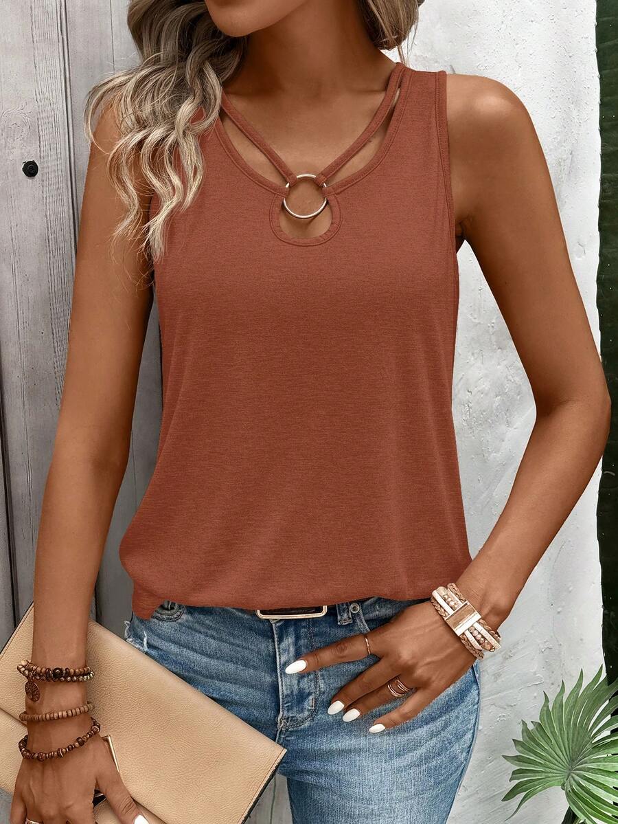 EMERY ROSE Áo tank top nữ màu trơn, kiểu dáng casual, có dây nối, đa năng, thích hợp mặc ở nhà. Áo tank top nữ mùa hè màu nâu gỉ sét, áo tank top màu nâu, áo tank top hai dây nữ, áo mùa hè casual, áo màu cam cháy, áo mùa hè màu nâu, áo màu nâu cho nữ, áo tank top màu nâu cho nữ, quần áo nữ, áo tank top nữ. - Rỉ Nâu - Xem 1