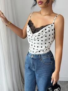 Rafferiza Women's Elegant Lace Polka Dot Camisole - White - View 4