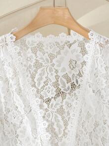 GlowEve Áo khoác ngắn mỏng, màu trơn, xuyên thấu, thanh lịch dành cho nữ, phối ren. - trắng - Xem 5