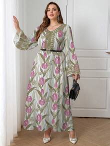 Al Najma Đầm kiểu Ả Rập tối giản cổ chữ V dành cho nữ cỡ lớn, phong cách thường ngày. - Nhiều màu - Xem 6