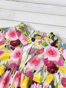 Linhara Large-Sized Woven Casual Vacation Printed Summer Women's Shirt - Pink - View 3