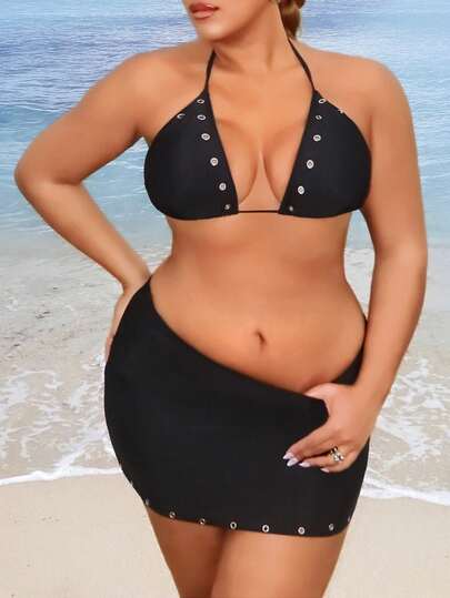 Swim SXY Plus Size Women 3 PiecesSwimsuit Set, Sexy Triangle Bikini Swimwear For Summer Vacation