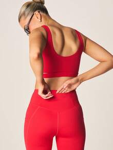 MISSGUIDED 高腰紧身运动紧身裤，全长设计，侧缝细节 - 紅色 - 查看 7