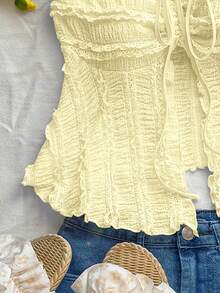 Elamini Lace Trim Drawstring Splice Strapless Camisole Top For Women - Pale Yellow - View 4