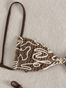 Swim Vcay 2026新款女士夏季沙滩度假吊带露背金属海星装饰特殊纹理面料性感高衩泳装套装 - 咖啡棕 - 查看 7