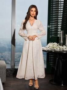 Modelyn Waist-Cinched Flared Hem Sexy & Elegant Women Long Dress - Apricot - View 5