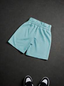 PAVTROS Quần short thể thao nam thường ngày có dây rút và họa tiết in trên cạp quần. - Màu xanh nhạt - Xem 4