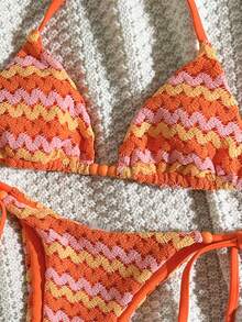 Swim Mod Women's Jacquard Fabric Halter Bikini Set, Spring/Summer - Multicolor - View 5