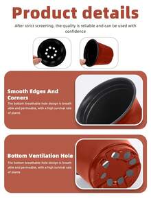 Plastic Flower Pot, Resin Round Garden Planter, Suitable For Seedlings And Flowers, Lawn And Gardening Tool, Practical Spring Essentials - Red - View 3