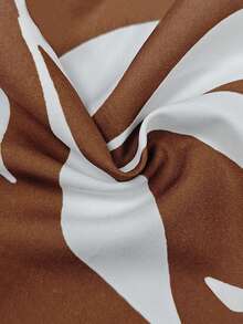 Franclia Bộ áo liền quần mùa hè cho nữ, có thắt eo, quần ống rộng, họa tiết thực vật. - màu nâu - Xem 3