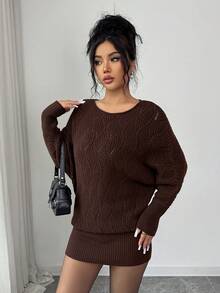 Rafferiza Women's Off-Shoulder Sexy Sweater Dress - Brown - View 6