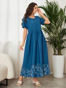 Al Najma Women's Woven One-Shoulder Floral Print Loose Long Dress - Blue - View 3
