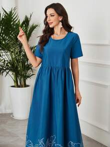 Al Najma Women's Woven One-Shoulder Floral Print Loose Long Dress - Blue - View 4