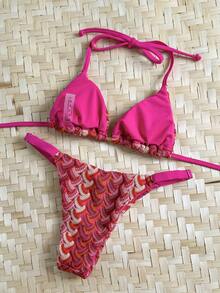 Swim Vcay Women's Jacquard Fabric Halter Bikini Set, Spring/Summer - Multicolor - View 3