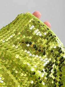 Sweetra Robe mini sans manches chic de vacances à ligne évasée avec décorations de bretelles élastiques asymétriques, taille cintrée avec sequins verts et perles - Vert - Voir 7