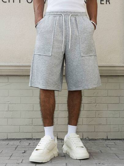 PAVTROS Men's Loose Fit Knee-Length Shorts, Solid Color With Pockets, Relaxed Fit, Suitable For Fathers, Husbands, Boyfriends, Spring