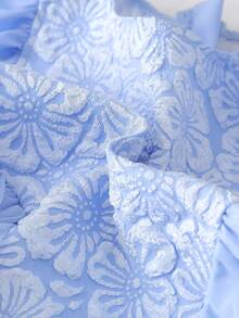 SHEIN Đầm xanh họa tiết hoa ngọt ngào cho bé gái, phối lưới, nơ ở eo, thích hợp cho các hoạt động hàng ngày, chụp ảnh, du lịch và nhiều dịp khác. - Màu xanh lam - Xem 7