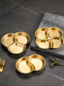 1个不锈钢双格/三格/四格酱料碟，韩式烤肉蘸酱盘，圣诞礼物，学习用品 - 金色 - 查看 11