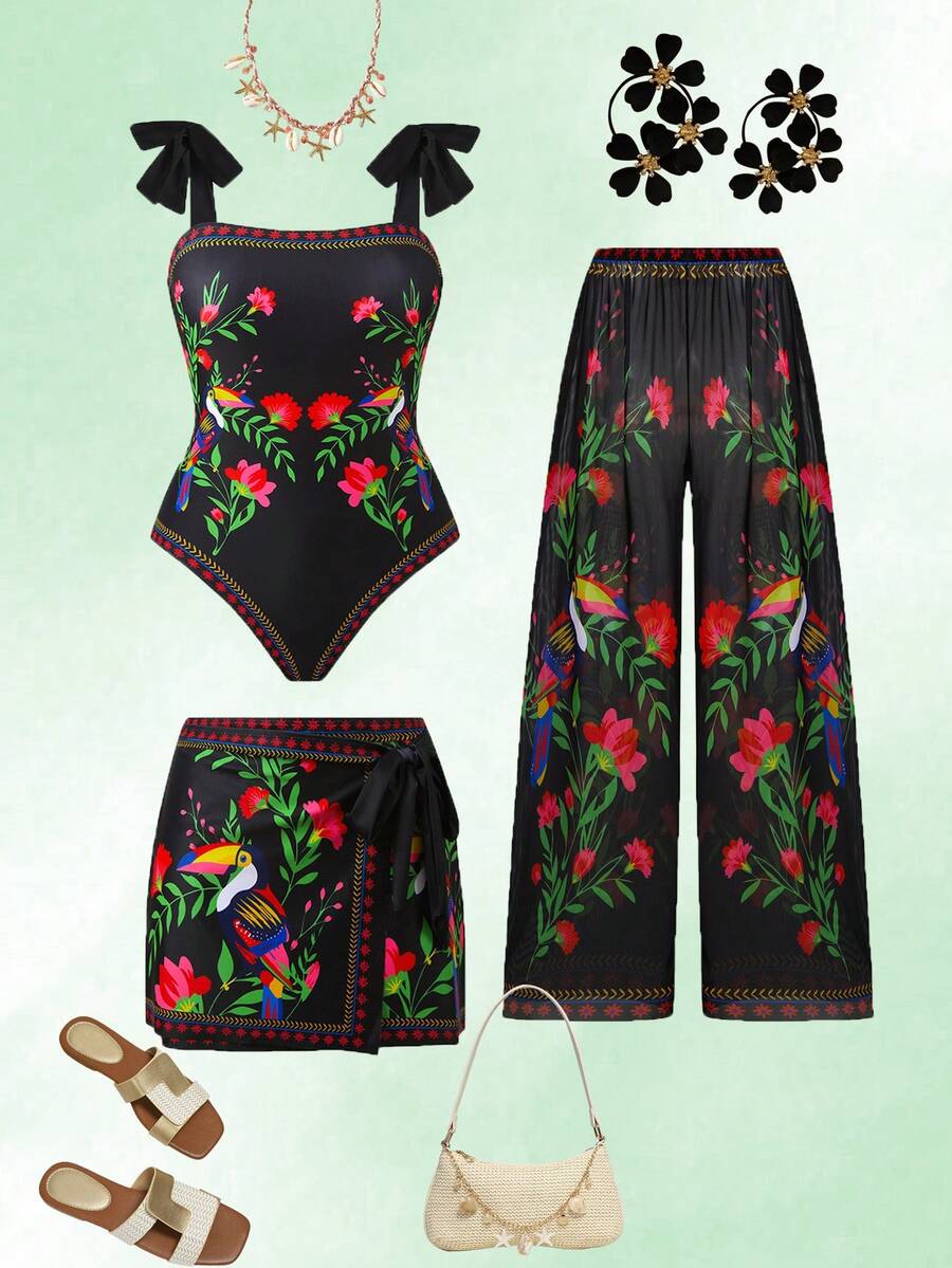 Swim Oasis Bộ đồ bơi cỡ lớn theo phong cách tối giản với họa tiết động vật và thực vật. - Nhiều màu - Xem 1