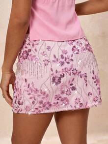 Glamine 新款女士粉色手工3D花朵性感针织亮片裙 四季皆宜 - 粉色 - 查看 2