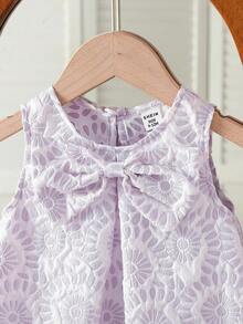 SHEIN Baby Girls' Elegant Sleeveless Bow Decor Ruffle Mesh Dress, Minimalist Fashion For Spring/Summer - Mauve Purple - View 6