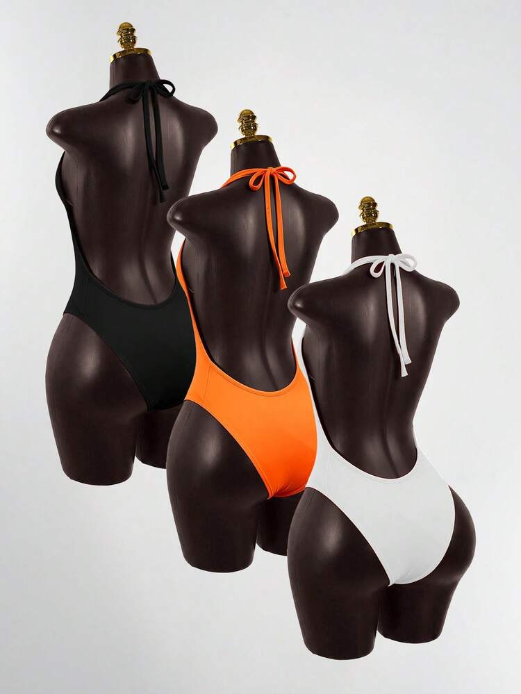 SaltGleam SaltGleam Conjunto de 3 piezas de body con escote profundo en V y espalda descubierta, estilo halter, para mujer. Adecuado para uso diario y vacaciones - Multicolor - Añade 1