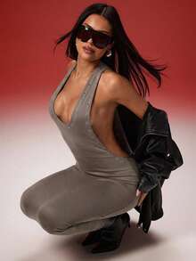 Denimoi Women's Solid Color Backless Sleeveless Dress - Grey - View 2