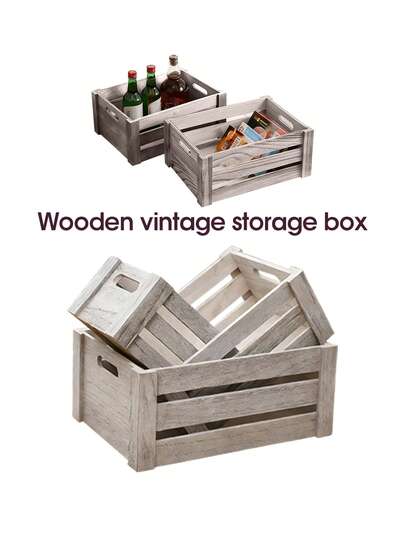 1pc, 2pcs Or 3pcs Rustic Farmhouse Wooden Storage Crates Set - Handcrafted, Stackable Organizer Boxes In Vintage & Natural Colors For Home Decor And Organization