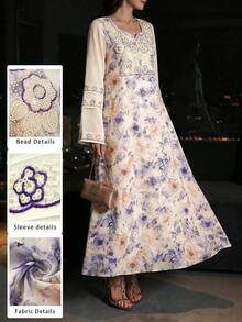 Al Najma Elegant Sleeveless Dress With Printed Fabric And Sequins Decoration, Suitable For Spring/Summer - Multicolor - View 6