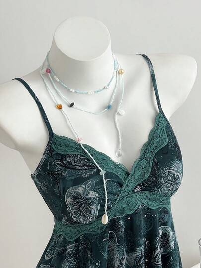 Elamini 1 pieza Blusa sin mangas casual de mujer con estampado floral vintage, volantes asimétricos, tirantes cruzados y parches de encaje en estilo Y2K, color azul marino, para primavera/verano