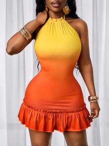 BamGleam Women's Ombre Ruffle Hem Halter Neck Dress - Multicolor - View 1