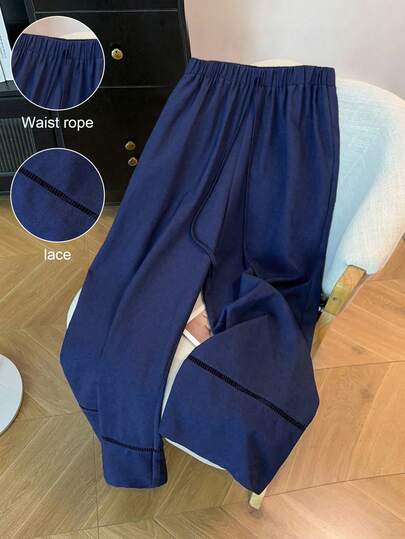 GlowEve CURVE Plus Size Women's New Elegant Hollow Out Patchwork Linen-Look Wide Leg Pants, Loose Casual Versatile Straight Leg Trousers, Summer