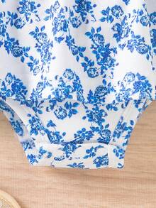 SHEIN 女婴碎花系带吊带连衣裙 - 藍色 - 查看 4