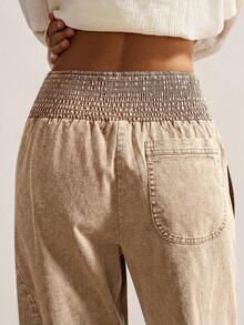 Bohemela Women's Casual Solid Color Woven Loose Low Waist Pants, Autumn/Winter Boho Style - Khaki - View 7