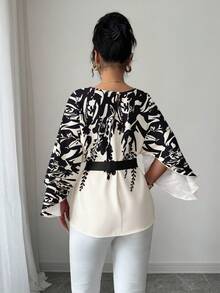 Rafferiza Women's Elegant Floral Print Shawl Collar Cinched Waist Blouse, Suitable For Spring/Summer Outings And Dates - Apricot - View 2