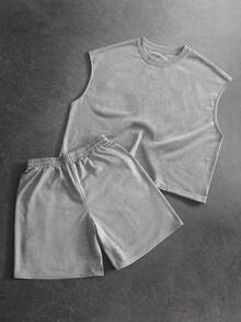 PAVTROS 男士街头时尚无袖上衣和短裤套装 - 灰色 - 查看 3