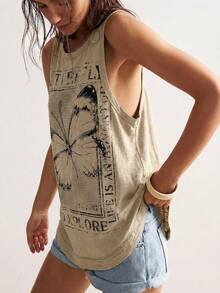 Bohemela Áo thun nữ cổ tròn in hình bướm, kiểu dáng thường ngày, đa năng. - Màu be - Xem 4