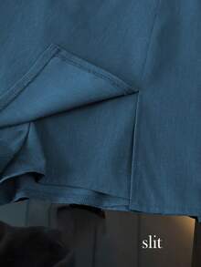 Franclia Fashionable Casual Commuter Versatile Textured Soft Fabric High Waist Slit Gray Women Shorts/Skirt/Culottes/Hot Pants, Spring/Autumn Blue Blue Skirt Vintage Mini Skort Blue Skort Women Skorts Skirt Short Ladies' Culottes Women's Culottes Double-Layered Hem A-Line Skirt - Blue - View 4