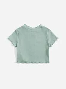 SHEIN 女嬰純色荷葉邊圓領短袖鏤空愛心設計休閒上衣 - 紫色 - 查看 2