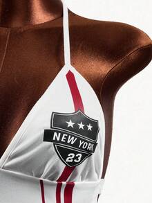 Mistrie Women's White Casual Sports Camisole Tank Top, V-Neck Sleeveless Shirt, New Style Vacation Boho Sexy Plain Plaid Striped Casual - White - View 6