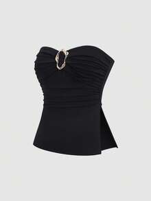 Sweetra Top corto con pliegues tipo bandeau de moda casual para mujer - Multicolor - Ver 7