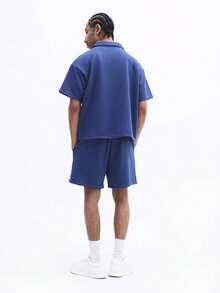 SUMWON Casual Collared Polo Short Sleeve Matching Set With Embroidered Los Angeles Logo Chest Print Relaxed Fit Comfortable Coordinated Outfit Royal Blue - Blue - View 2