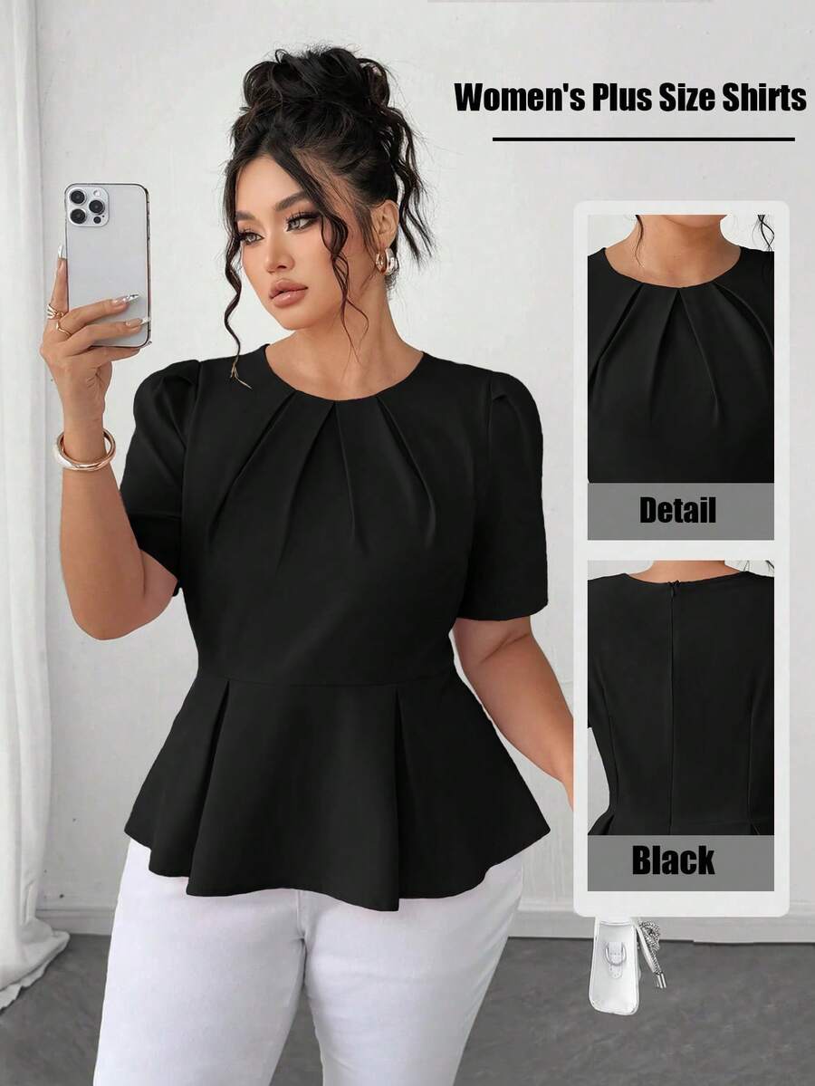 Elenzga Plus-Size Women's Woven Elegant Holiday Summer Shirt - Black - View 1