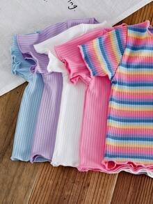SHEIN 5pcs/Set Infant Girls' Fashion Frill Trim Tops, Spring/Summer - Multicolor - View 6