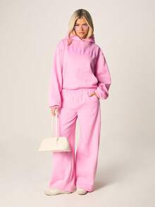 MISSGUIDED Quần nỉ ống rộng cạp cao dáng thoải mái với thắt lưng chun và túi bên hông, mang lại sự thoải mái thường ngày và phong cách đồ mặc nhà. - Hồng - Xem 8