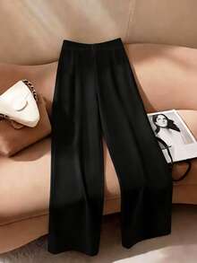 Franclia Women's Black Elegant Suit Trousers, Black Trousers, Chain Trousers, Black Dress Pants, Chain Dress Pants, Women's Casual Trousers, Women's Vacation Trousers, New Year Trousers, Elegant Trousers, Beach Trousers, Fashionable Chain Trousers, Casual And Versatile Trousers, Valentine's Day Romantic Date Trousers, Commuter Fashion Trousers, Fashionable Going-Out Trousers - Black - View 2