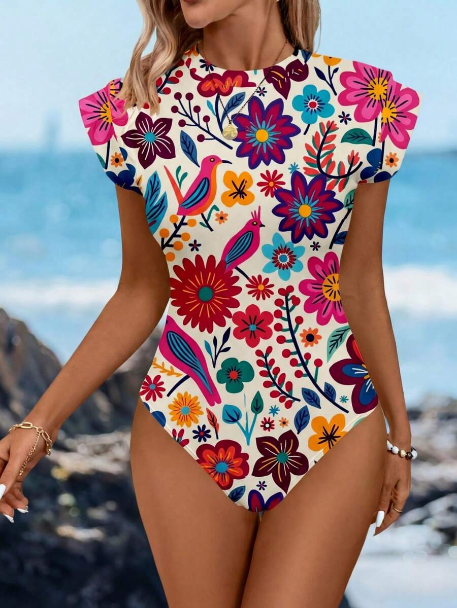 Sylviya Women's Casual Print Bodysuit, Suitable For Spring/Summer - Multicolor - View 1